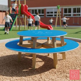 Taula de Pícnic Blava amb Gravats | Mobiliari de Fusta i PEHD